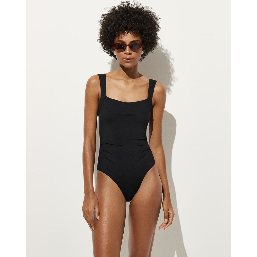 J.CREW Nia Ruched Squareneck One Piece Swimsuit 2 Classic Fit Black NWT B55